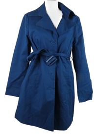 Dámský námořnicky modrý plátěný jarní kabát s páskem C&A