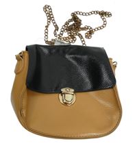 Dámská béžovo-černá koženková crossbody kabelka s řetízkovým popruhem 