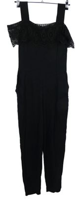 Dámský černý kalhotový overal s krajkovým volánkem French Connection