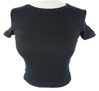 Dámské černé žebrované crop tričko H&M