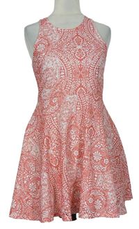 Dámské růžovo-bílé vzorované krajkové šaty 