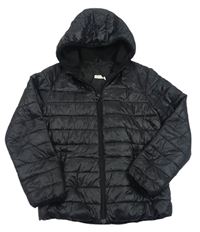 Černá šusťáková prošívaná zateplená bunda s kapucí Primark