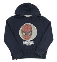 Tmavmodrá mikina se Spidermanem z překlápěcích flitrů a kapucí Marvel