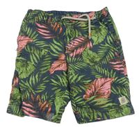Tmavomodré plátěné chino kraťasy s listy H&M
