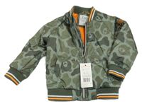 Nové - Khaki šusťáková zateplená bunda s flíčky a medvědem F&F