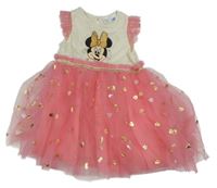 Bílo-růžové bavlněno/tylové šaty s Minnie LC WAIKIKI