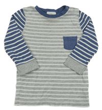 Šedo-bílo-modré pruhované triko Topolino