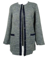 Dámský tmavomodro-bílo-žlutý vzorovaný sakový kabátek Paola