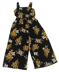 Černo-hořčicový květovaný culottes overal New Look