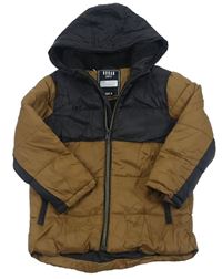 Černo-hnědá šusťáková zimní bunda s kapucí Urban