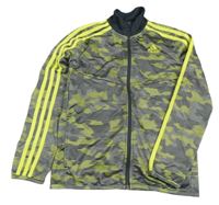 Šedo-žlutá vzorovaná sportovní propínací mikina Adidas