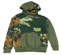 Khaki-hnědá vzorovaná mikina s dinosaurem a kapucí - Jurský svět 
