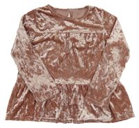 Světlerůžová sametová lesklá halenka