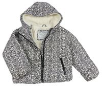 Bílo-černá vzorovaná prošívaná šusťáková zimní bunda s kapucí Tu