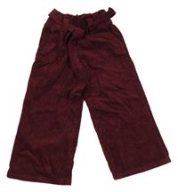 Vínové široké manšestráky s páskem Dopodopo