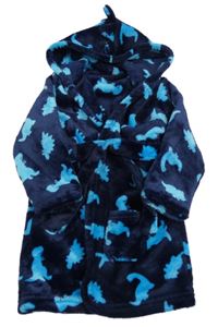 Tmavomodrý chlupatý župan s dinosaury a kapucí George