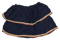 Tmavomodrá mušelínová sukně s barevným lemem River Island