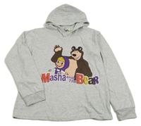 Šedá melírovaná slabá mikina s obrázkem a kapucí - Máša a medvěd 