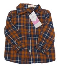 Nové - Rezavo-tmavomodrá kostkovaná košile 