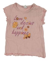Světlerůžové tričko s nápisem a motýly Topomini