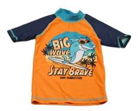 Tmavomodro-neonově oranžové UV tričko s žralokem Next