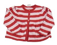 Červeno-světlerůžový pruhovaný melírovaný propínací svetr Next