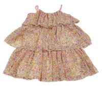 Smetanovo-barevné květované šifonové vrstvené šaty H&M