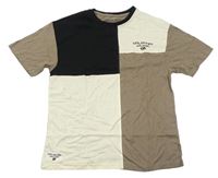 Béžovo-smetanovo-černé tričko s nápisem