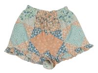 Světlemodro-růžové kytičkované sukňové kraťasy s volánky Matalan