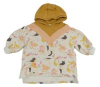 Bílo-růžovo-hořčicová vzorovaná oversized mikina s kapucí Next 