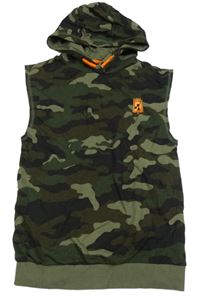 Khaki-černá army tepláková vesta s potiskem a kapucí F&F