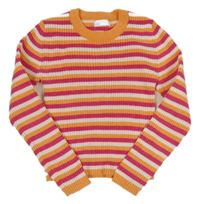 Růžovo-bílo-oranžový pruhovaný žebrovaný žinylkový svetr Primark