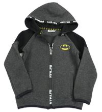 Šedo-černá žebrovaná propínací mikina s Batmanem a kapucí 