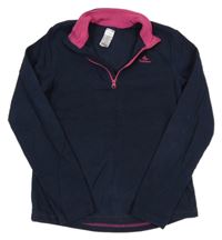 Tmavomodro-růžová funkční fleecová mikina s logem Decathlon