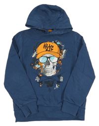 Tmavomodrá mikina s lebkou a kapucí Next