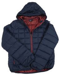 Tmavomodrá šusťáková prošívaná zimní bunda s kapucí Hype