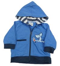 Modro-tmavomodrá propínací mikina s velrybou a kapucí 