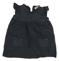 Tmavošedé puntíkované manšestrové šaty s krajkou Topomini 