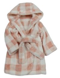 Světlerůžovo-bílý kostkovaný chlupatý župan s kapucí George