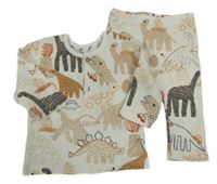 Bílé žebrované pyžamo s dinosaury George