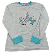 Šedo-azurová sametová mikina s jednorožcem Alive