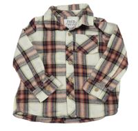 Smetanovo-tmavomodro-červená kostkovaná flanelová košile F&F