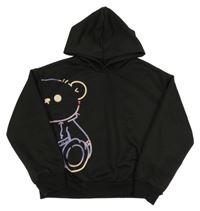 Černá crop mikina s medvídkem a kapucí Shein