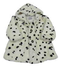 Bílo-černý vzorovaný kožešinový podšitý kabát s kapucí Chrissy