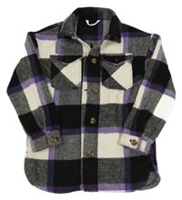 Černo-fialovo-bílá kostkovaná košilová vlněná bunda H&M