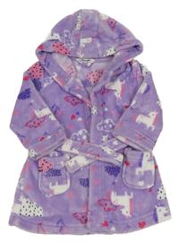Fialový chlupatý župan s jednorožci a kapucí Everyday