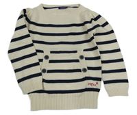 Béžovo-tmavomodrý pruhovaný svetr s klokankou Mexx