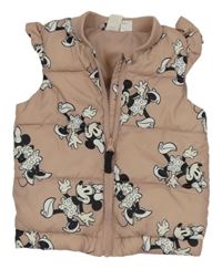 Starorůžová šusťáková prošívaná zateplená vesta s Minnií H&M