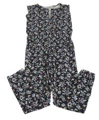Černý bavlněný kalhotový květovaný overal H&M