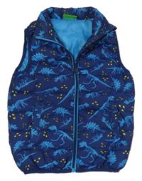 Tmavomodrá šusťáková prošívaná zateplená vesta s dinosaury Moun